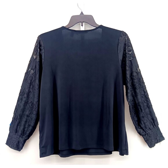 Isaac Mizrahi Blouse Women Size 1X Black Scoop Neck Sheer Floral Long Sleeve Top - Picture 3 of 6